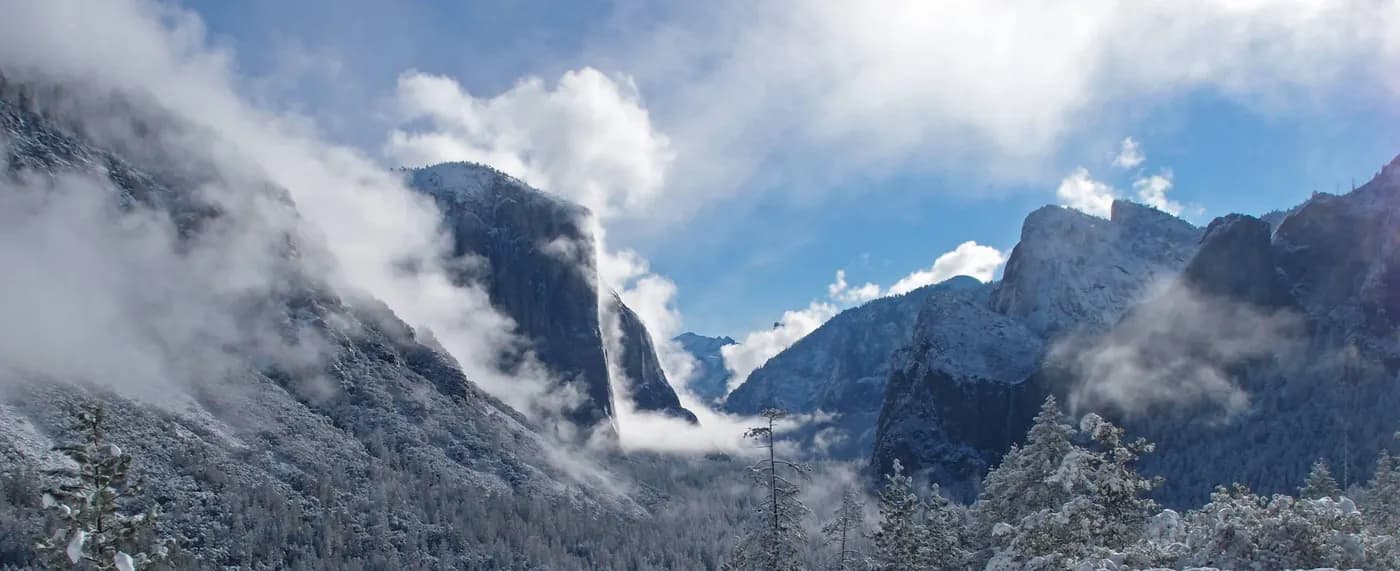 Winter clouds lifting above Yosemite Valley